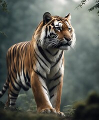 Obraz premium tiger wallpaper, in the style of graphite realism, mist, realistic, wimmelbilder, ivory, dynamic pose