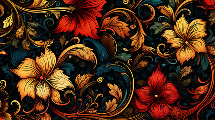 Colorful floral ornamental background, generative ai