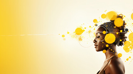 abstract background with a black woman on a white and yellow background - obrazy, fototapety, plakaty