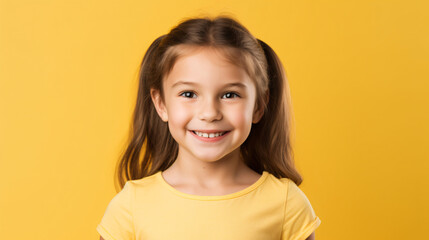 portrait of a child against a yellow background - obrazy, fototapety, plakaty