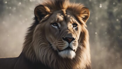 Fototapeta premium lion wallpaper, realism, mist, realistic, wimmelbilder, ivory, dynamic pose