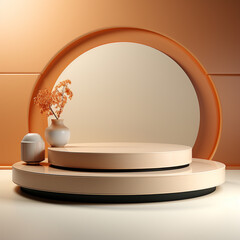 Round White Podium with Circle Background for Presentation