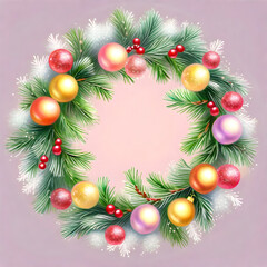 Beautiful Christmas Wreath Adorned in Pastel Colors.(Generative AI)