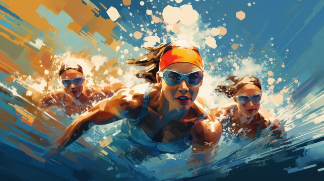 Illustration of Swimmers in Action