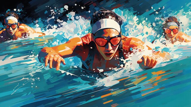 Illustration of Swimmers in Action