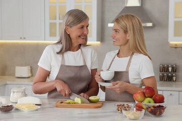 Happy mature mother with her daughter at kitchen