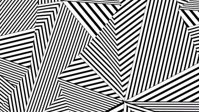 Abstract background with black and white stripes.Seamless loop video.Monochrome pattern.