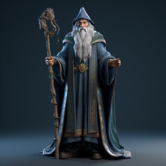 Concept of Wizard Merlin holding a magic scepter, fantasy - obrazy, fototapety, plakaty