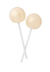 Two sweet colorful lollipops isolated on white, top view