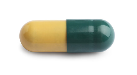 One pill isolated on white. Drug therapy