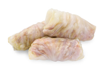 Uncooked stuffed cabbage rolls isolated on white