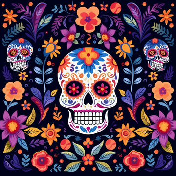 Day of the dead skulls, latin american and mexican celebration, november, image created with AI