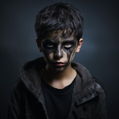 Boy paints his face to dress up on halloween