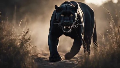Foto op Canvas black panther, dynamic pose, mist, ivory © Reha