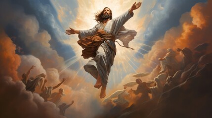 illustration of Jesus' ascension - obrazy, fototapety, plakaty