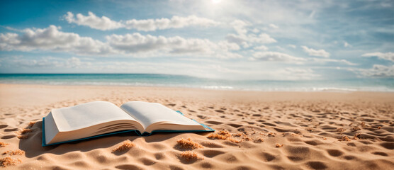 Livro na Areia da Praia: Reescrevendo Histórias - obrazy, fototapety, plakaty