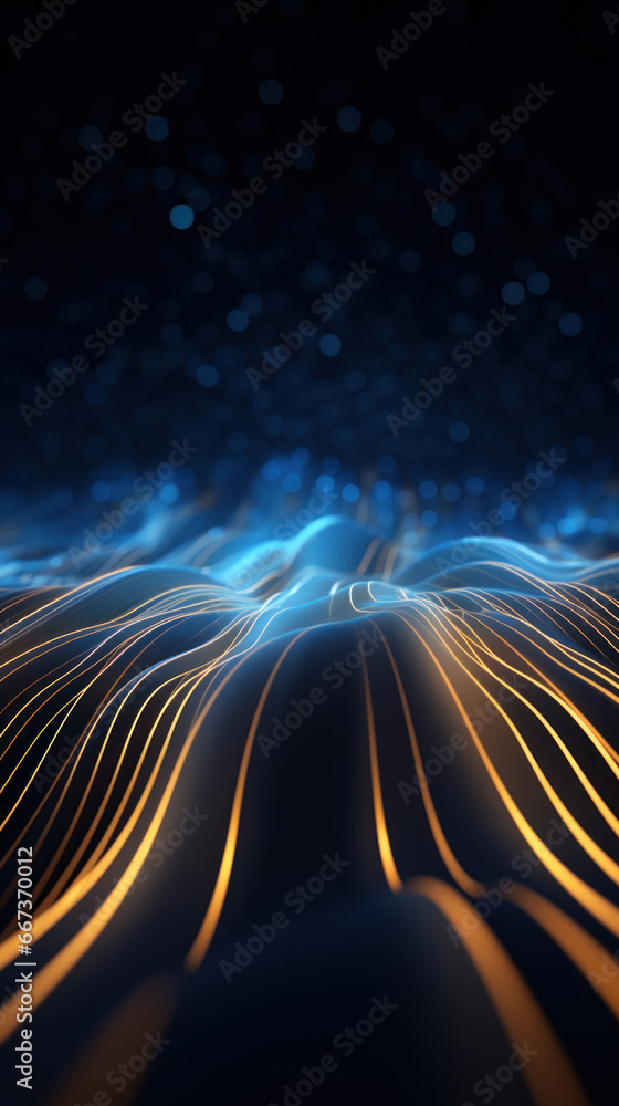 Aufkleber abstract background with gold and blue glowing neon moving high speed line and wave and bokeh lights