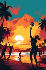 Illustration of Beach VolleyBall Players in Action