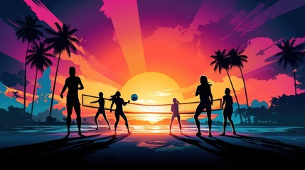 Illustration of Beach VolleyBall Players in Action