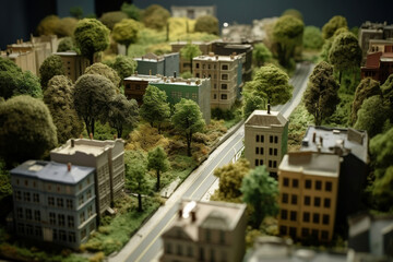 Green city diorama with buildings and trees generative ai