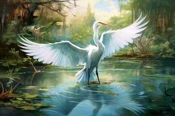 depiction of a graceful bird in a serene aquatic environment. Generative AI
