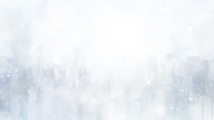 Naklejka na ściany i meble abstract watercolor background snowfall, christmas view blurred blizzard light blue snowflakes on a white city background