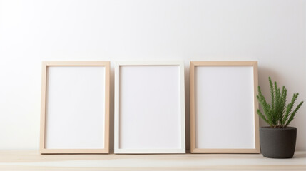 Simple mockup of blank photo frame on desk in a modern room