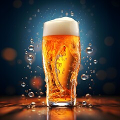 a beer glass with droplets