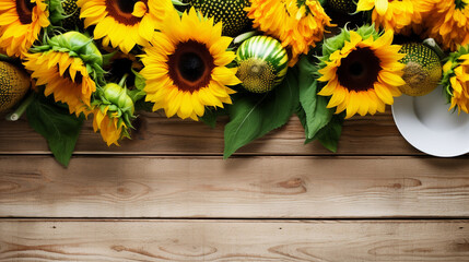 sunflowers on wooden background HD 8K wallpaper Stock Photographic Image 