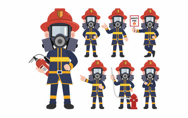 Set of fireman with different poses