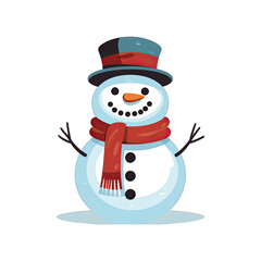 Blue Christmas snowman illustration, flat design. Isolated on white transparent background