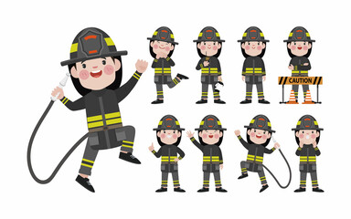 Set of fireman with different poses