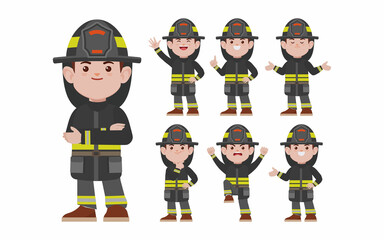 Set of fireman with different poses