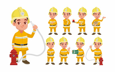 Set of fireman with different poses