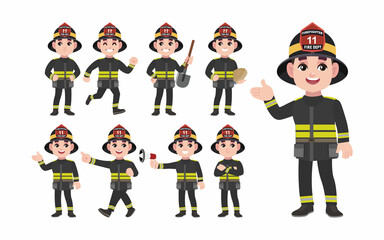 Set of fireman with different poses