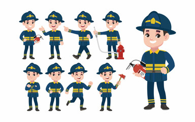 Set of fireman with different poses