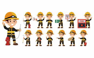 Set of fireman with different poses