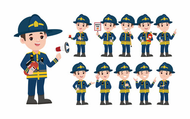 Set of fireman with different poses