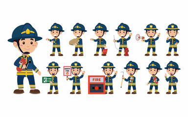 Set of fireman with different poses