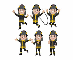 Set of fireman with different poses