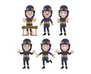 Set of fireman with different poses