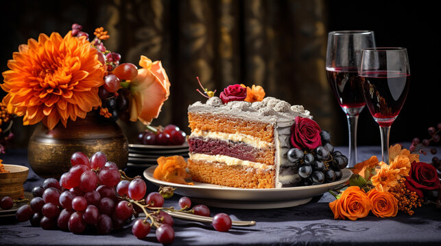 christmas cake with champagne HD 8K wallpaper Stock Photographic Image 
