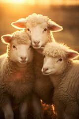 A group of sheep standing next to each other. Generative AI.