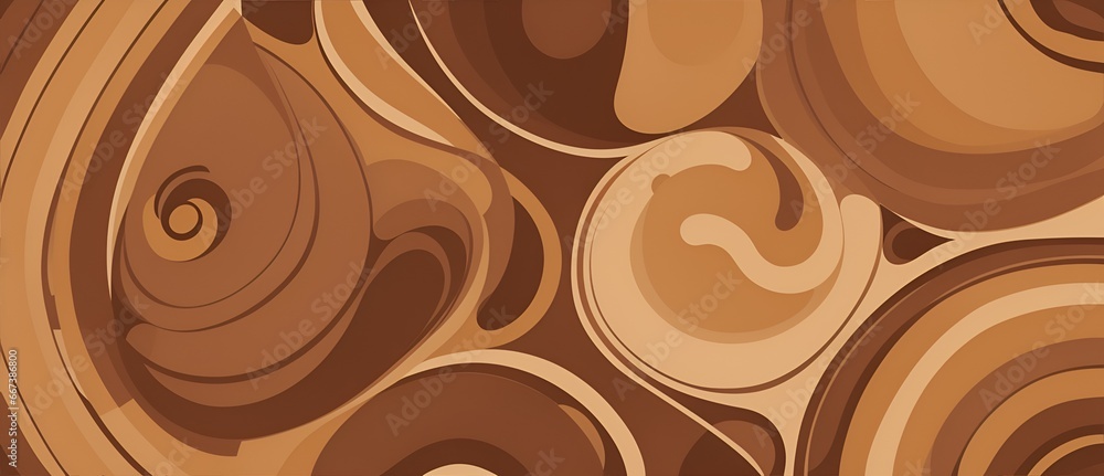 Poster abstract loops of brown retro geometrical shapes and lines background from generative ai