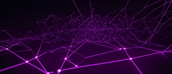 Naklejka na ściany i meble Purple glowing lines and nodes representing neural networks connections in plain black background from Generative AI