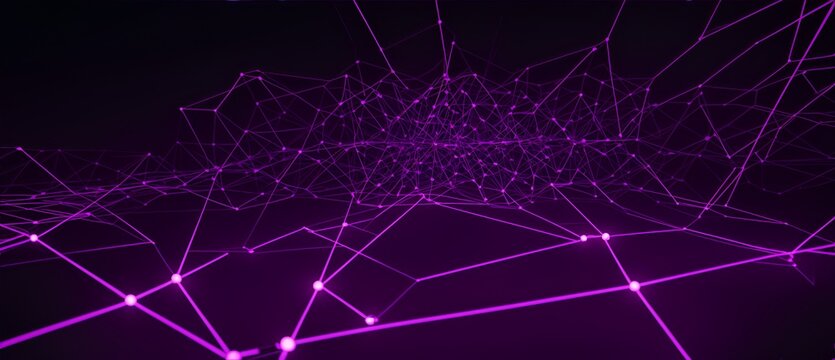Purple glowing lines and nodes representing neural networks connections in plain black background from Generative AI © sevenSkies