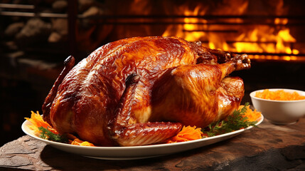 Naklejka premium roasted chicken in the oven HD 8K wallpaper Stock Photographic Image 