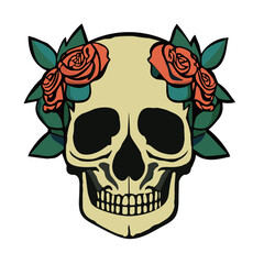 赤い花飾りのドクロ