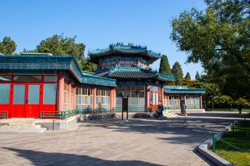 The ancient pavilions with blue roofs at Beijing Forbidden city