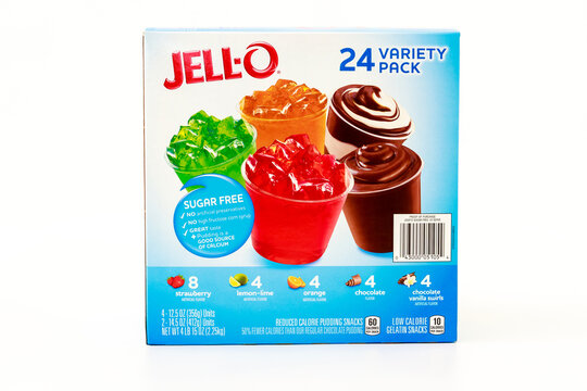 February 3, 2023. Spartanburg, SC USA. Gelatin snacks in plastic cups made from Jello-O gelatin.